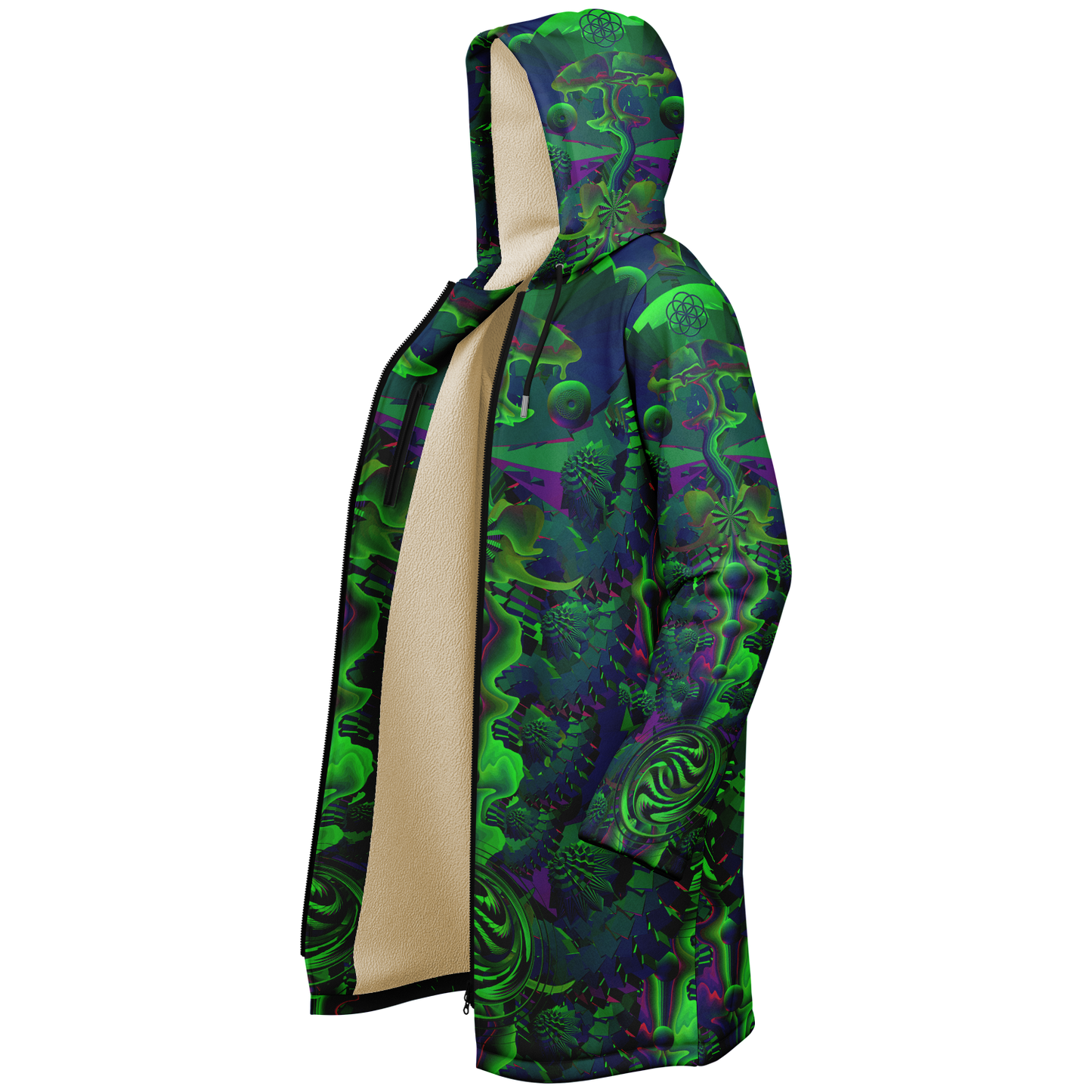Shroom Flower of Life Dark Green Cloak