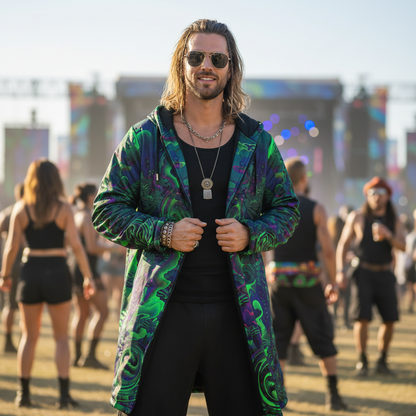 Shroom Flower of Life Dark Green Cloak