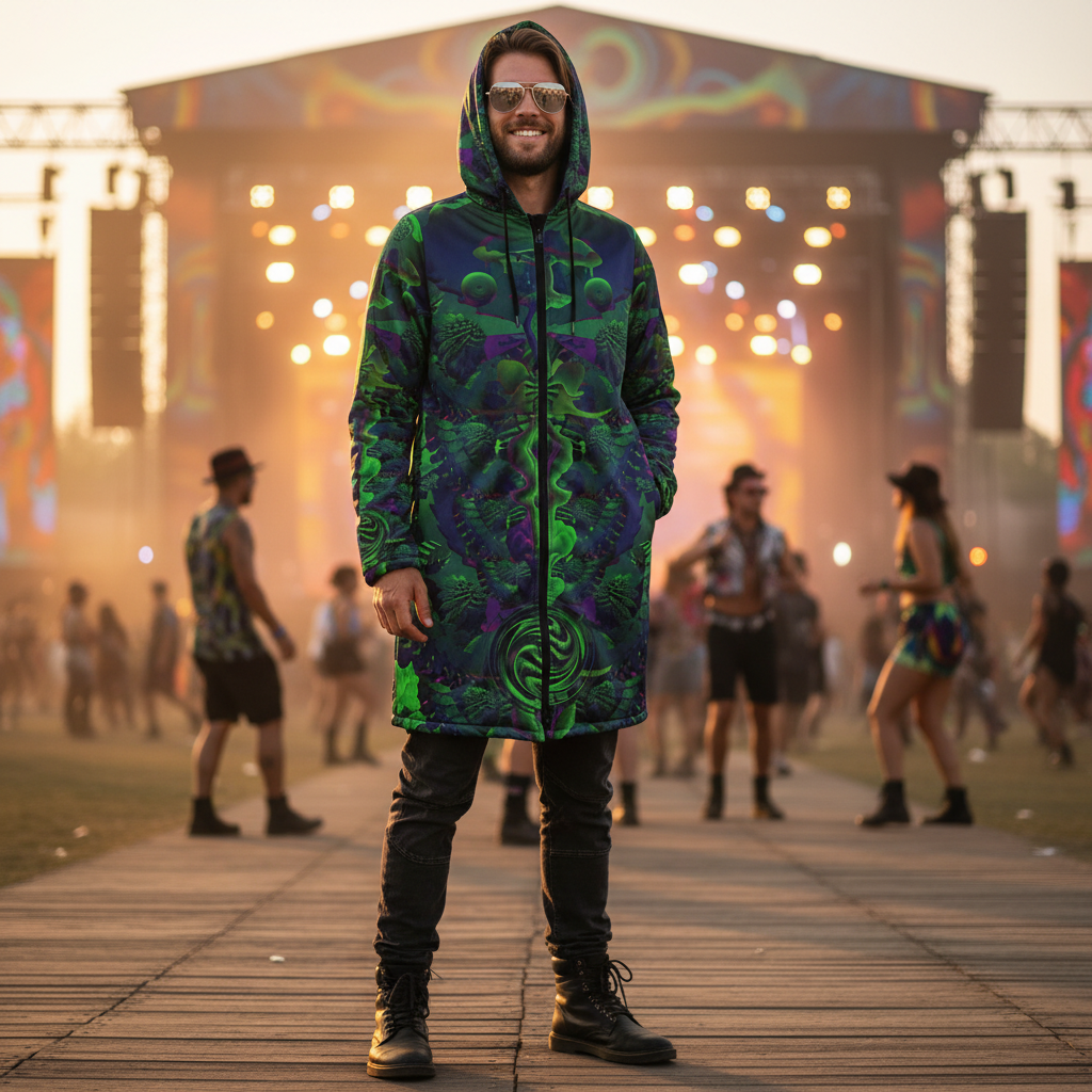 Shroom Flower of Life Dark Green Cloak