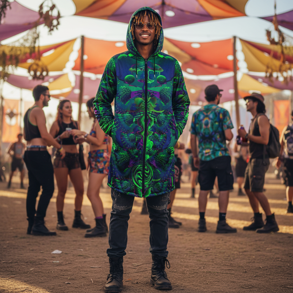 Shroom Flower of Life Dark Green Cloak
