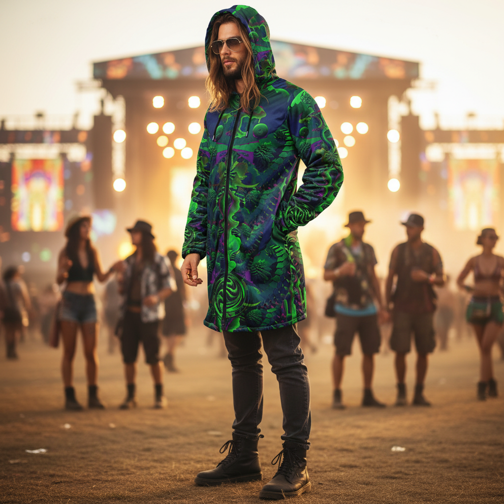 Shroom Flower of Life Dark Green Cloak