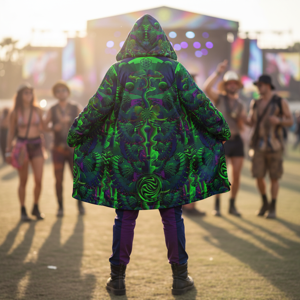 Shroom Flower of Life Dark Green Cloak