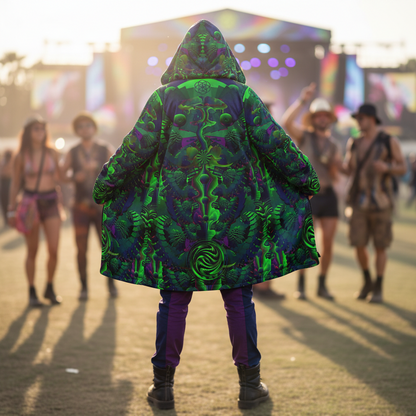 Shroom Flower of Life Dark Green Cloak